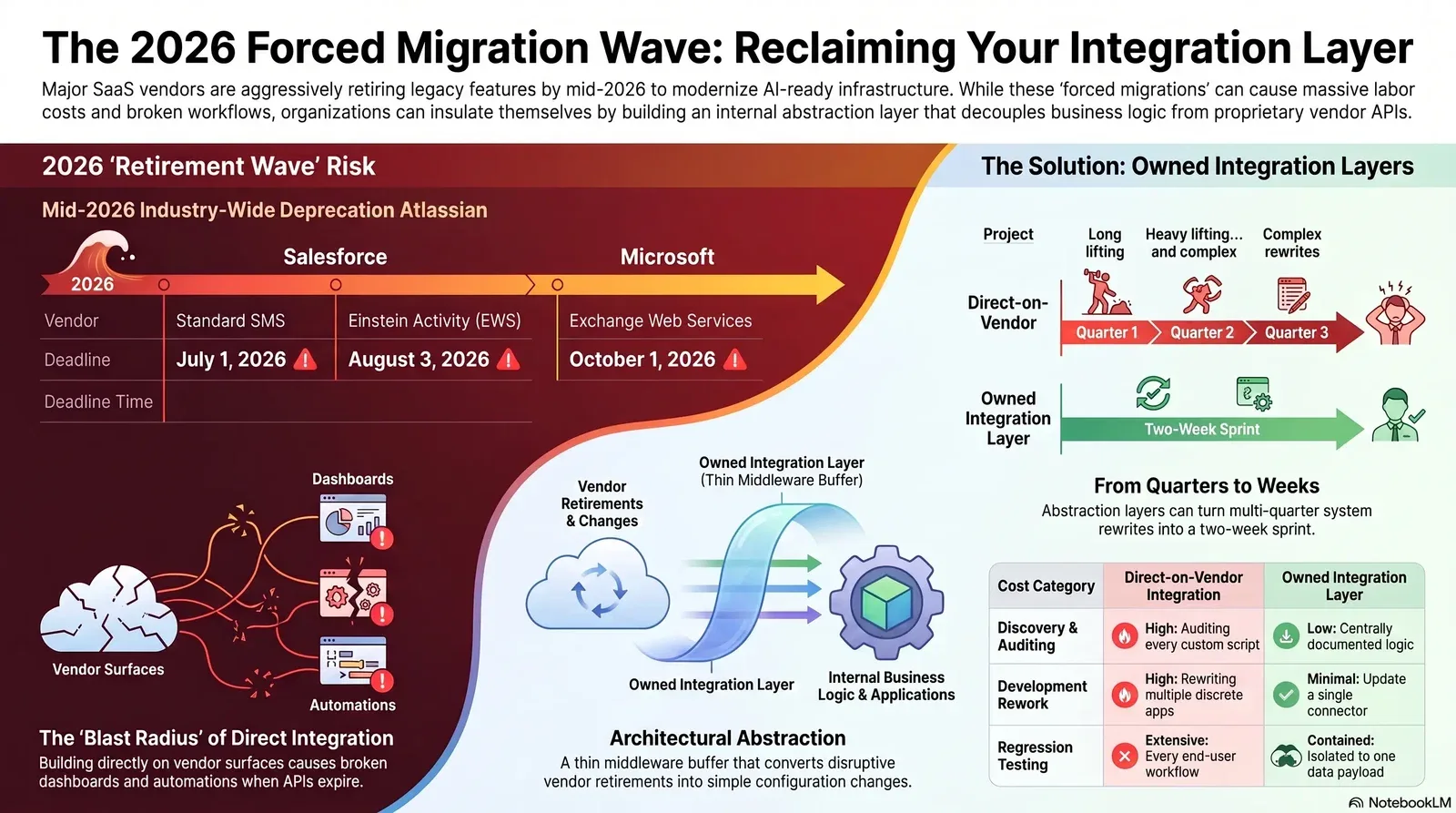 Timeline and solution overview for mitigating 2026 SaaS API deprecation risks through owned integration layers.