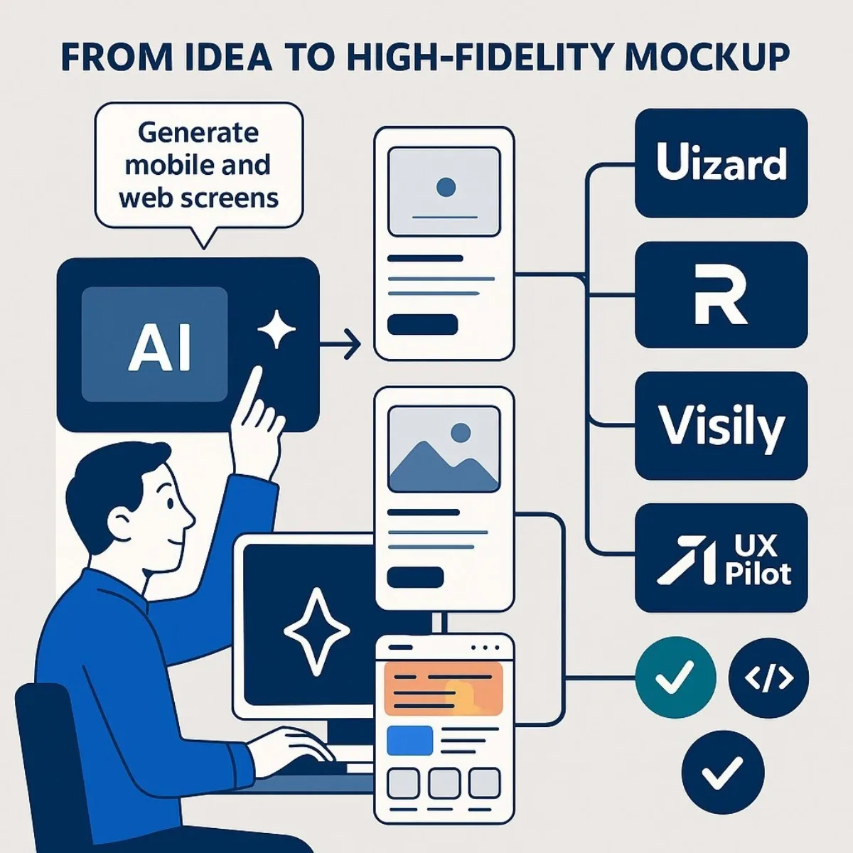 AI-Driven UI/UX Design Workflow Illustration