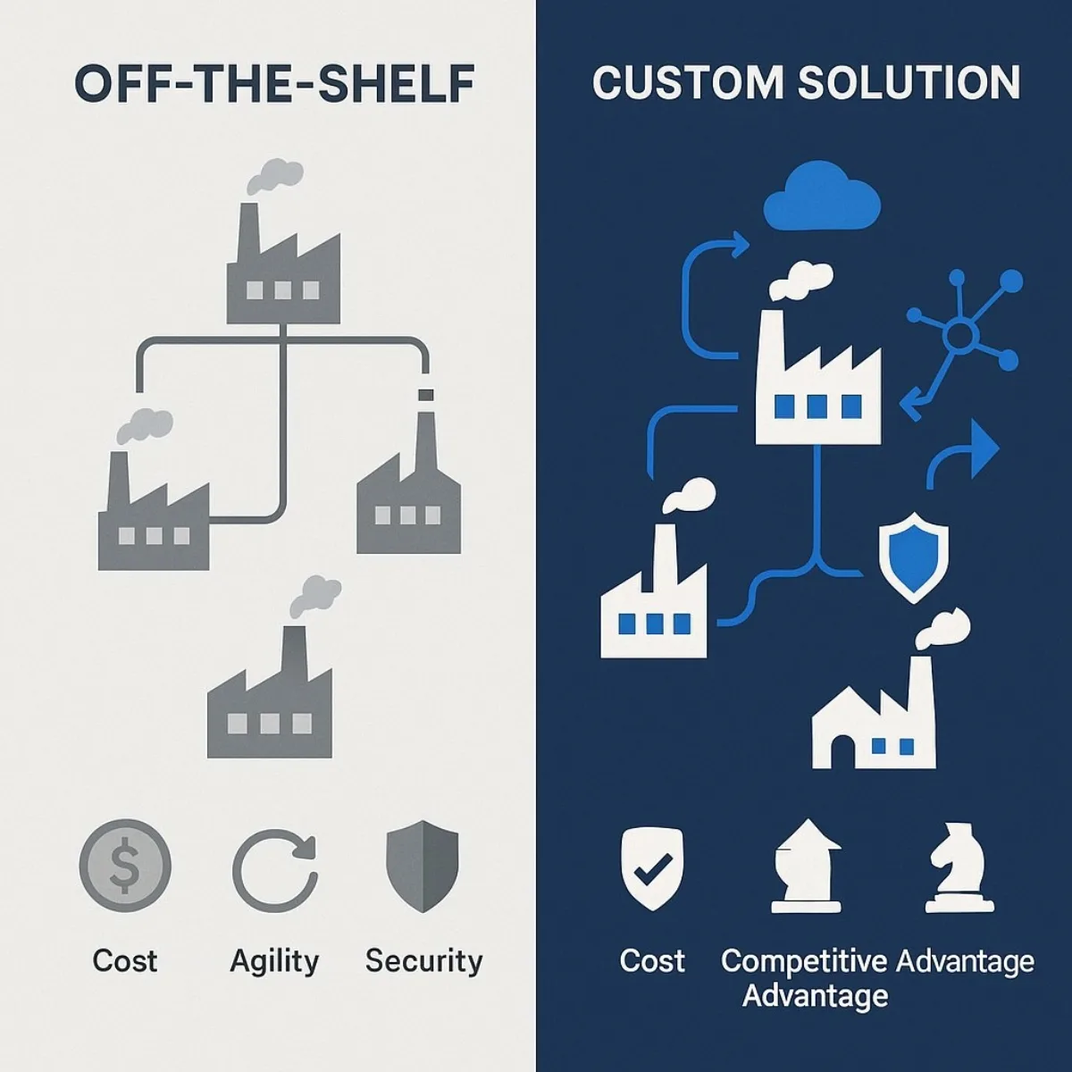 Infographic: Custom Software vs. Off-the-Shelf (OTS) – Strategic Comparison