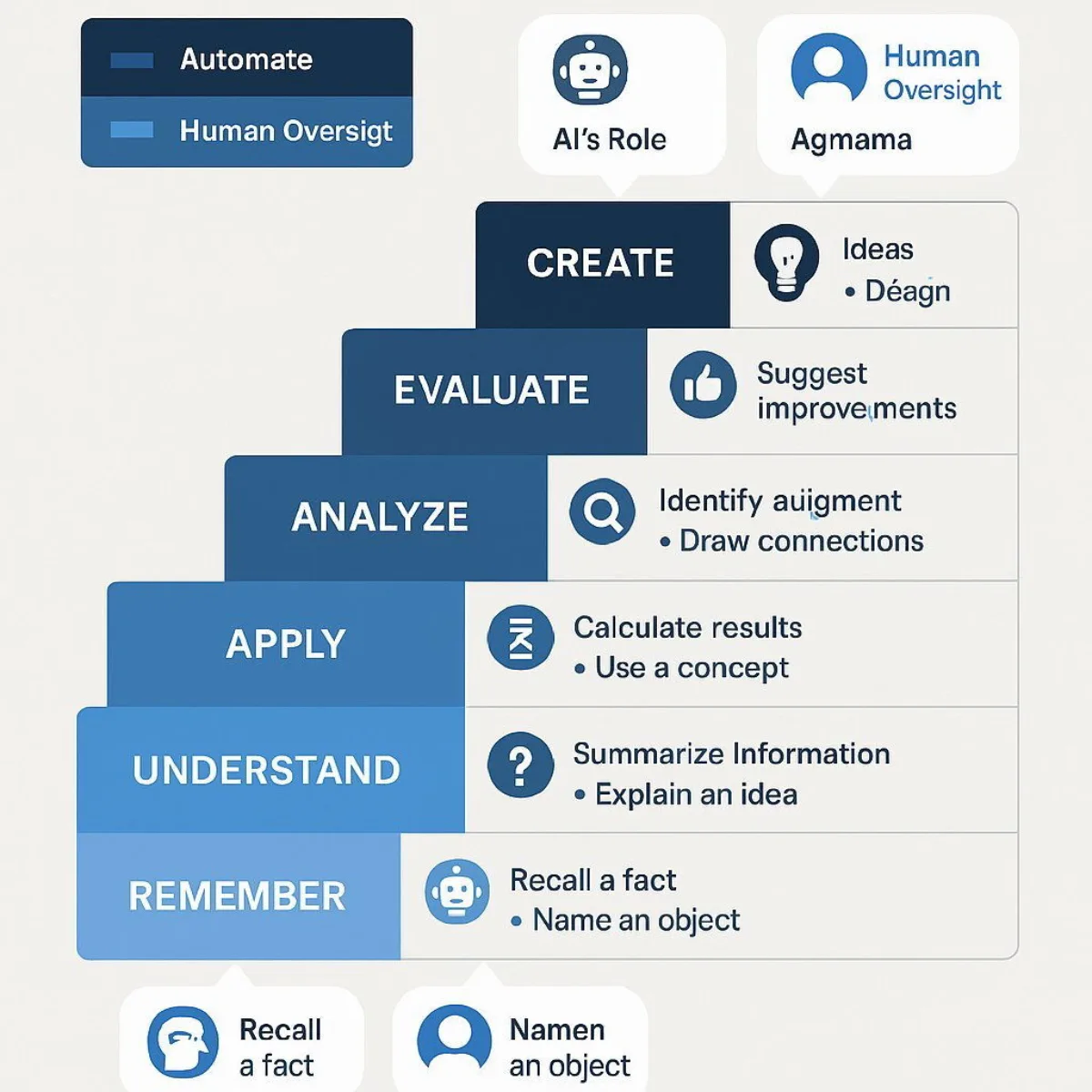 Revised Bloom's Taxonomy: Human vs. AI Roles