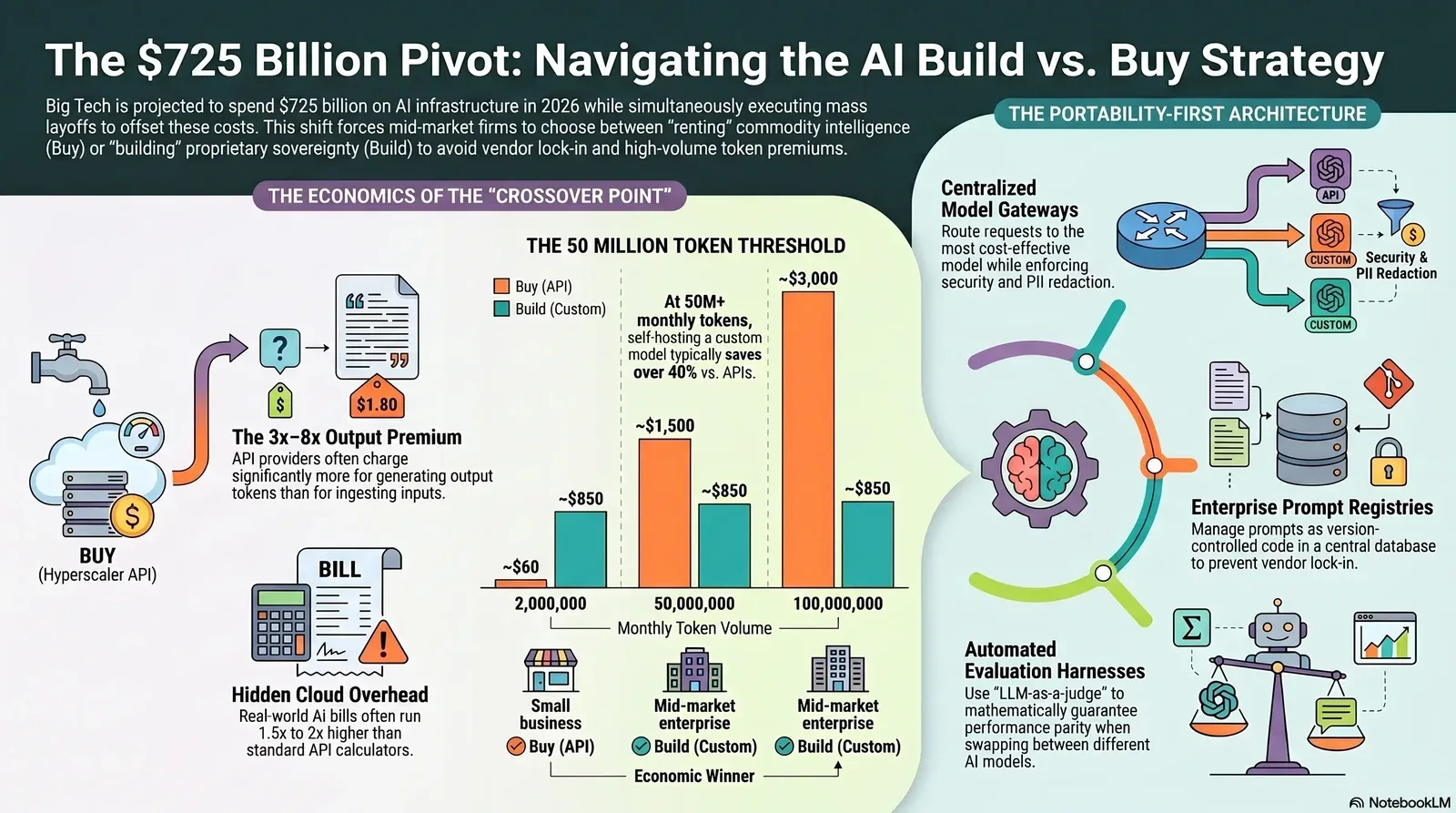 Cost comparison and architecture overview for AI building versus buying strategies in the evolving $725 billion AI infrastructure market.