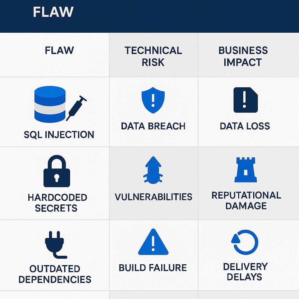 Common AI Coding Flaws and Consequences Table