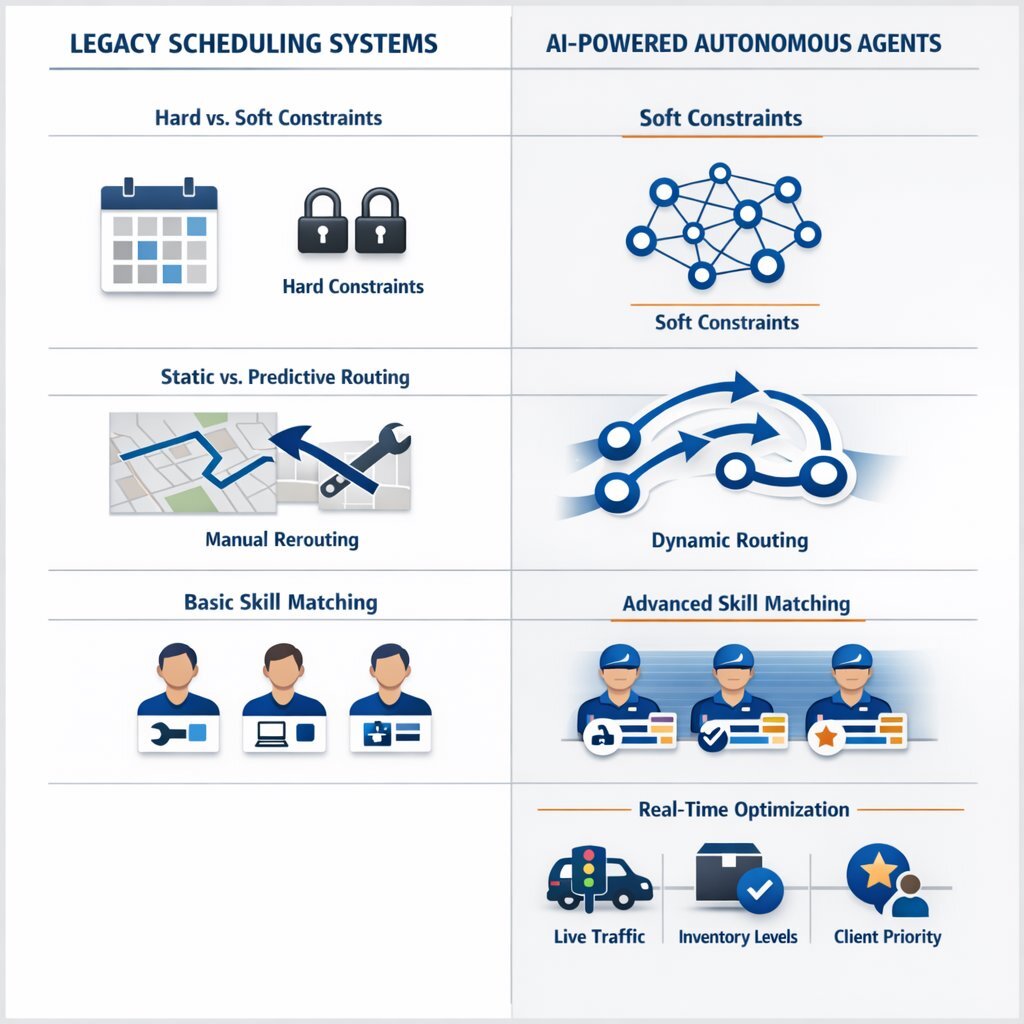 AI vs. Legacy Scheduling: Constraint Management Infographic