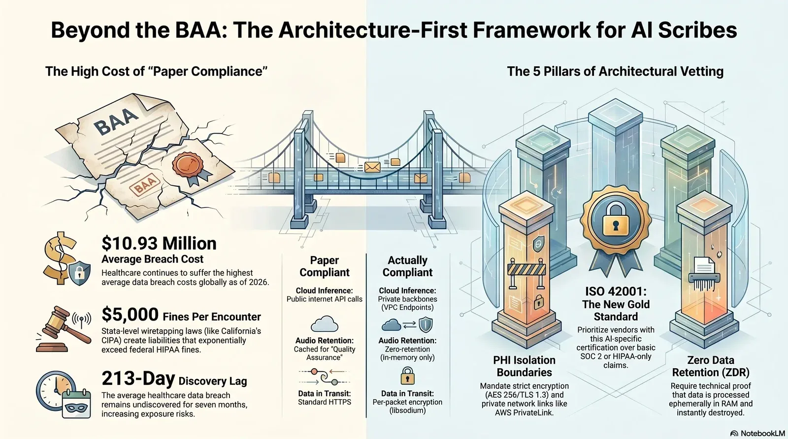 The transition from costly paper compliance to a robust architecture-first framework for AI scribe security and compliance in healthcare.