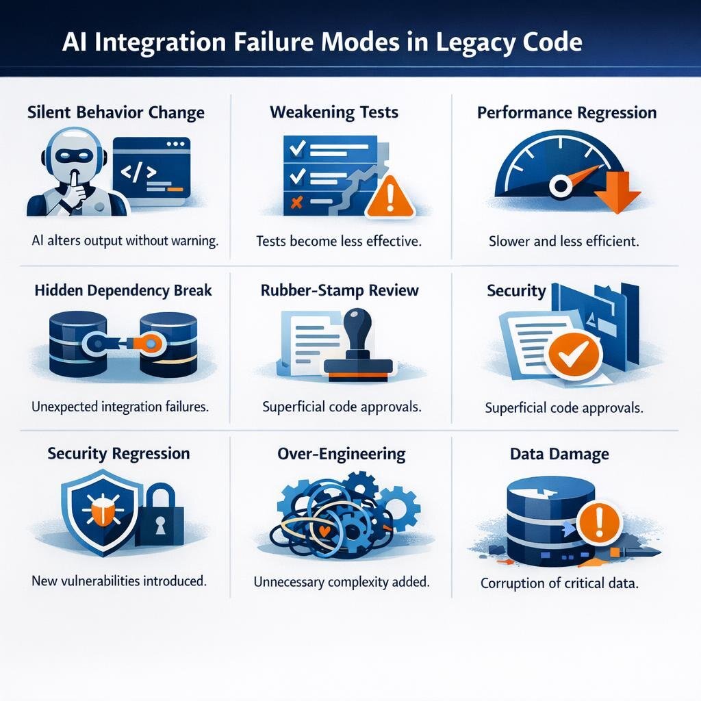 Infographic showing common failure modes in AI integration.