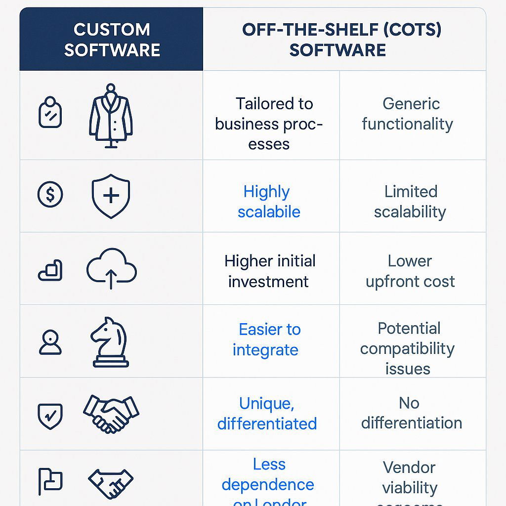 Custom vs. Off-the-Shelf Software Comparison Table