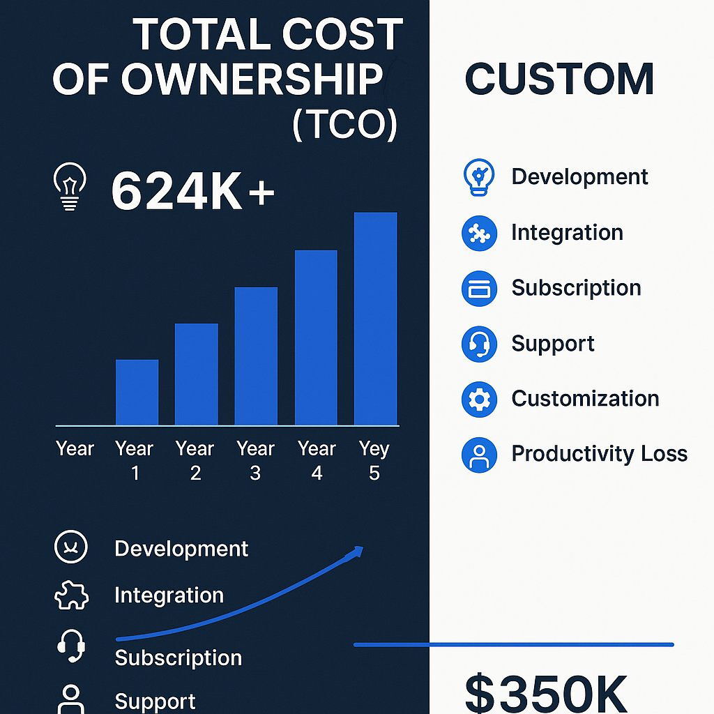Total Cost of Ownership: COTS vs. Custom Software Infographic