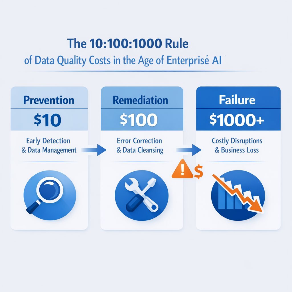 Infographic: The 10:100:1000 Rule & AI Data Cost Amplification