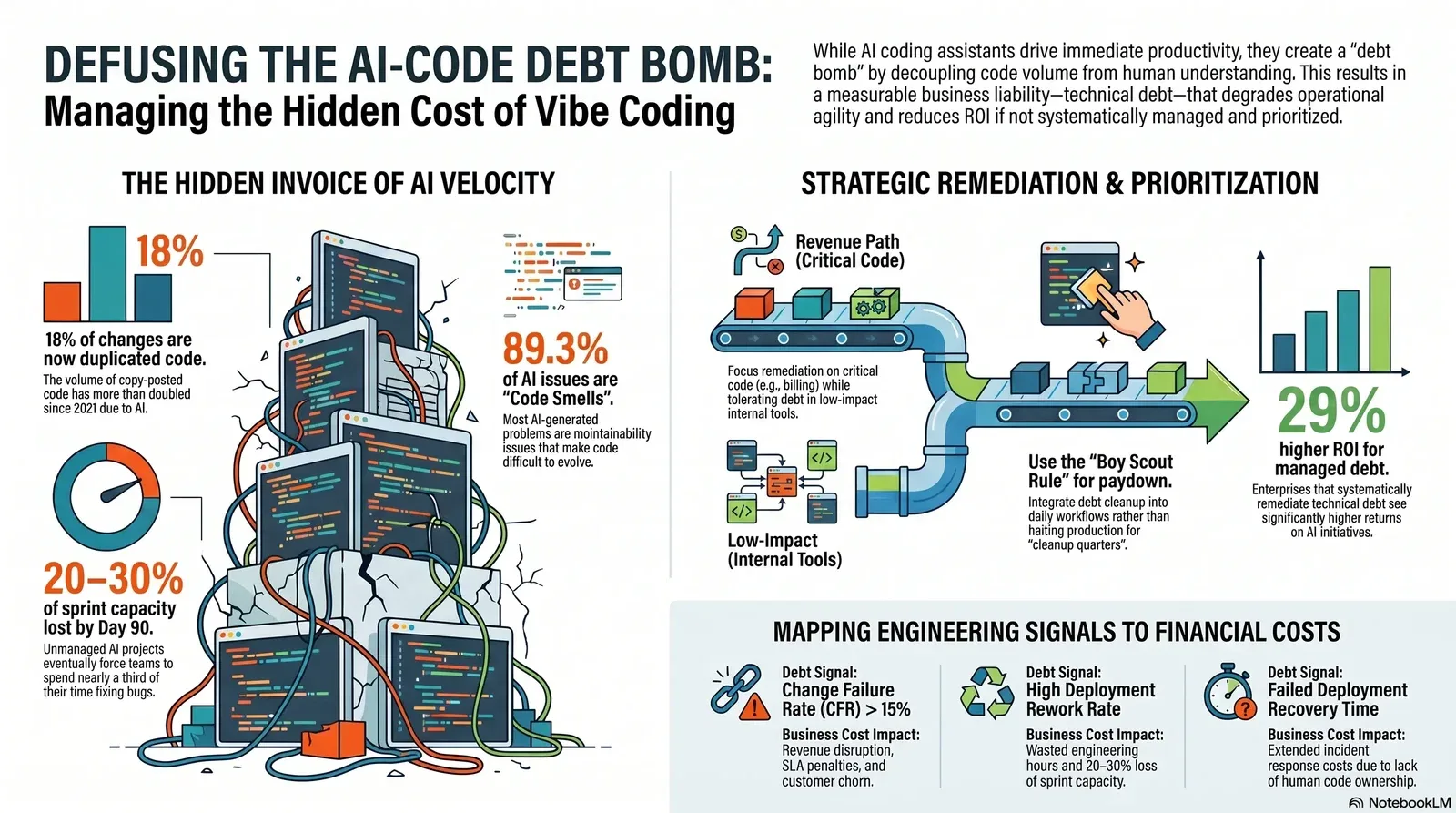 Overview of AI-code debt challenges and strategic prioritization for improved ROI.
