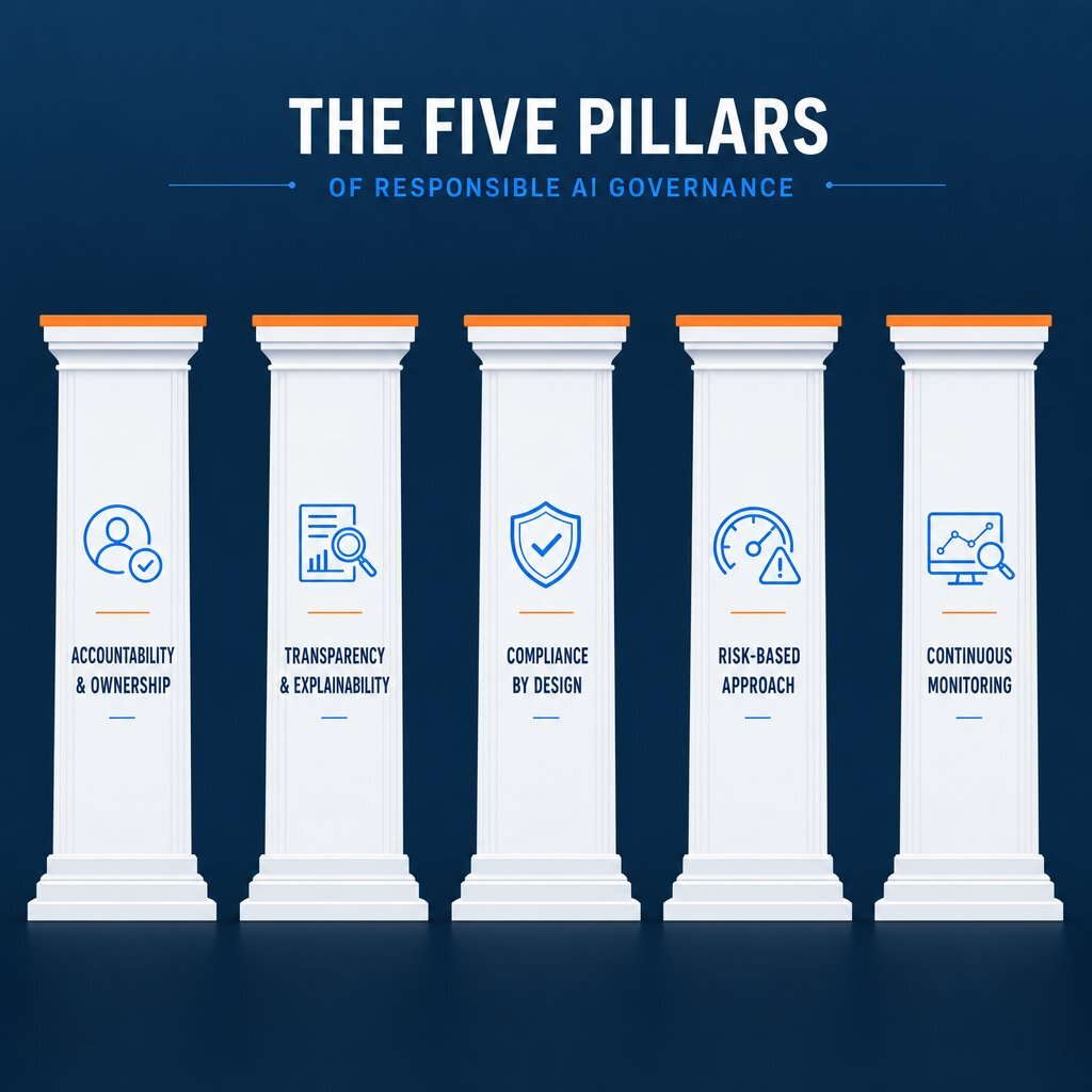 The five foundational pillars for sustainable, architect-led enterprise AI governance.