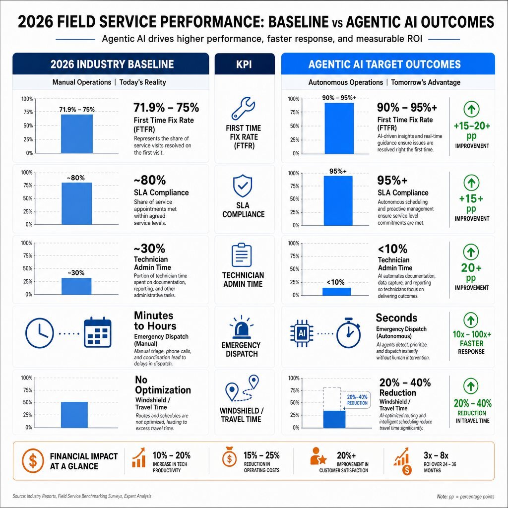 Industry KPI Infographic: Field Service Performance Before and After Agentic AI