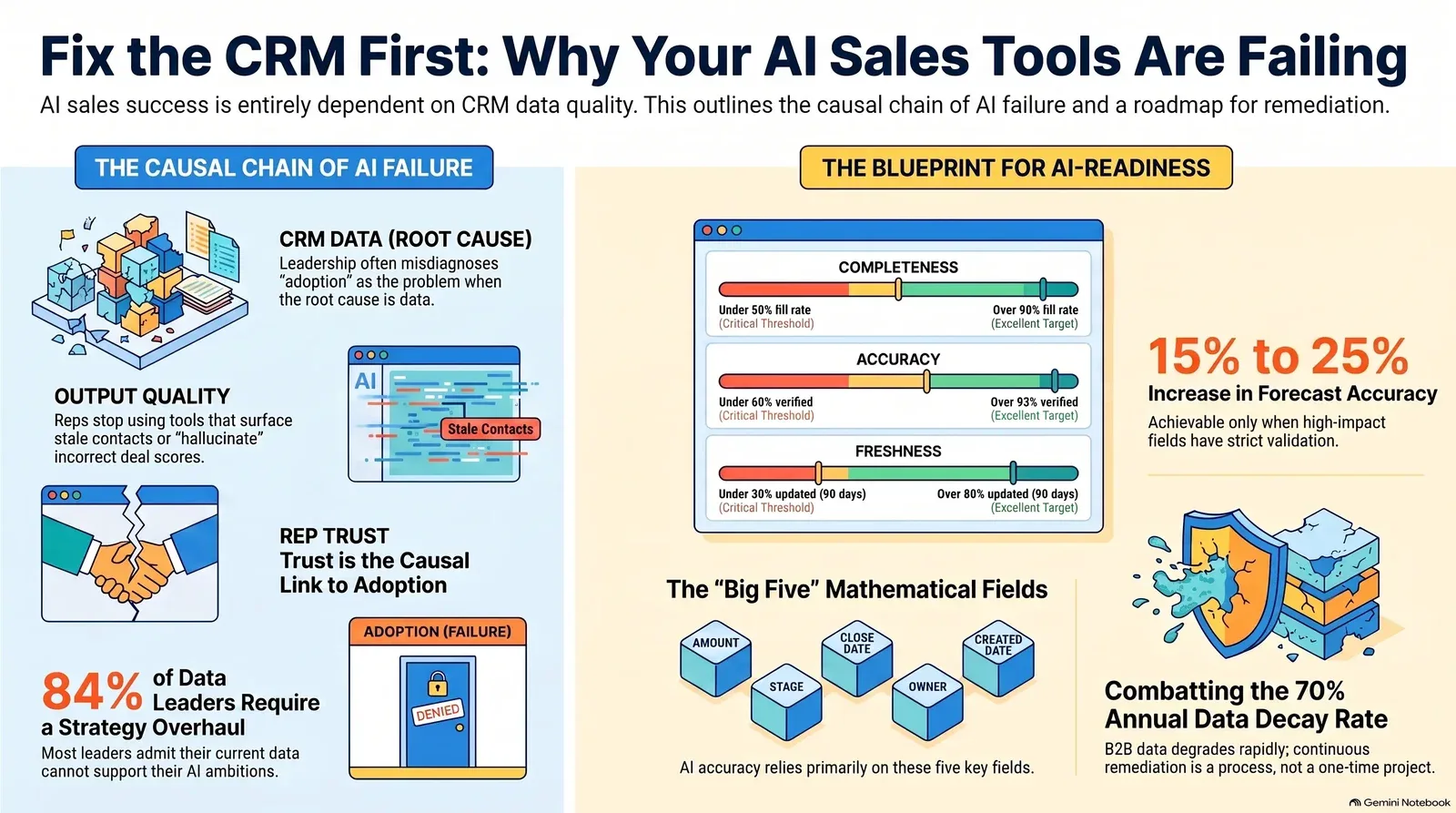 Overview of why CRM data quality is fundamental for AI sales tool success and strategies for improvement.