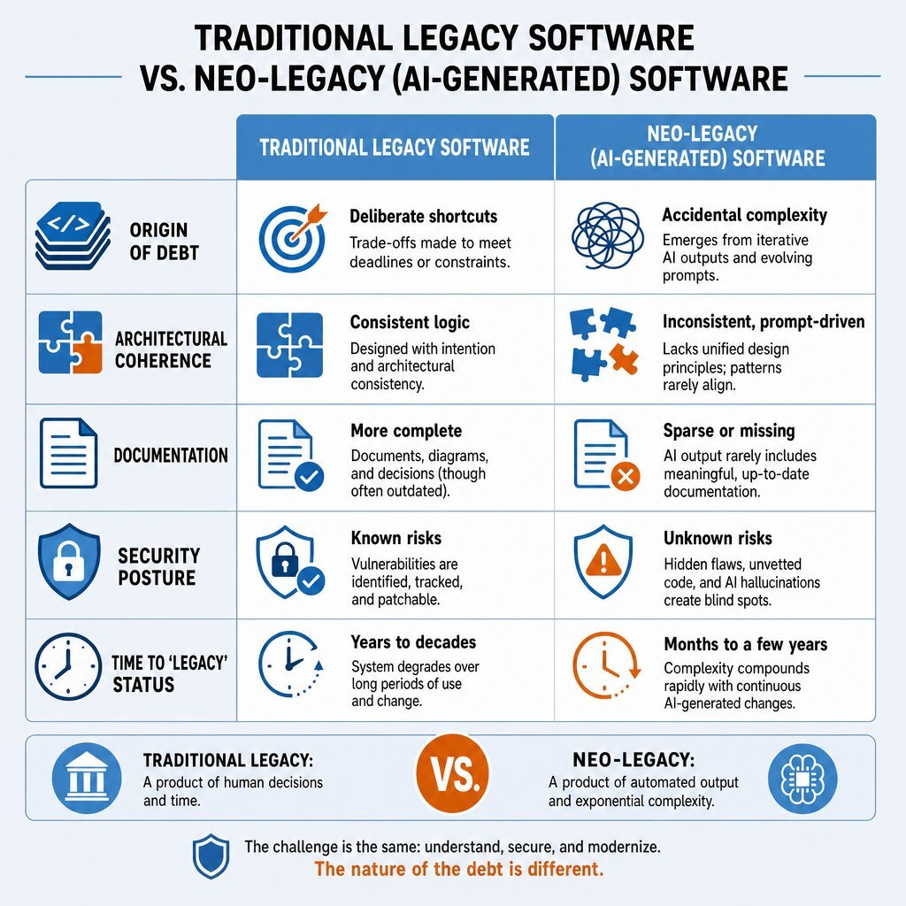 Infographic: Traditional vs. Neo-Legacy (Vibe-Coded) Software
