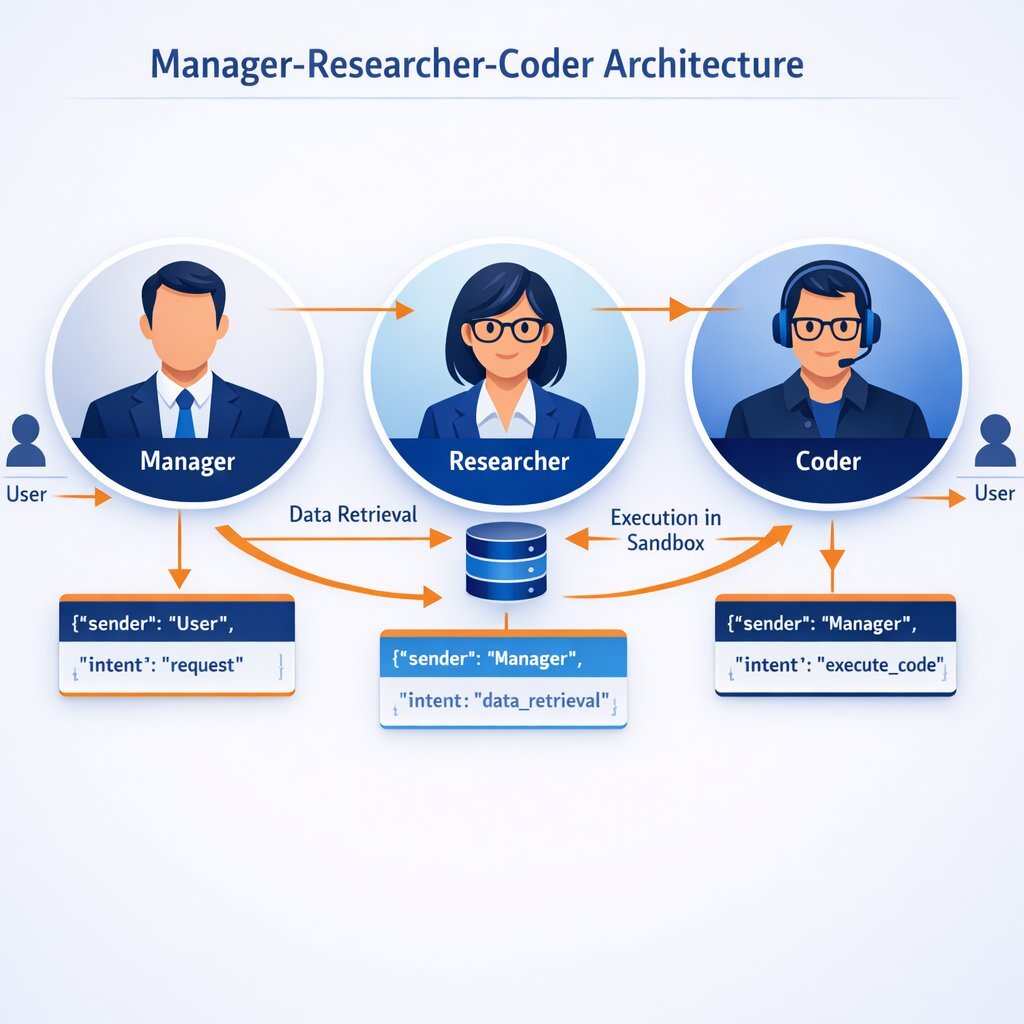 Infographic: Manager-Researcher-Coder Multi-Agent Workflow