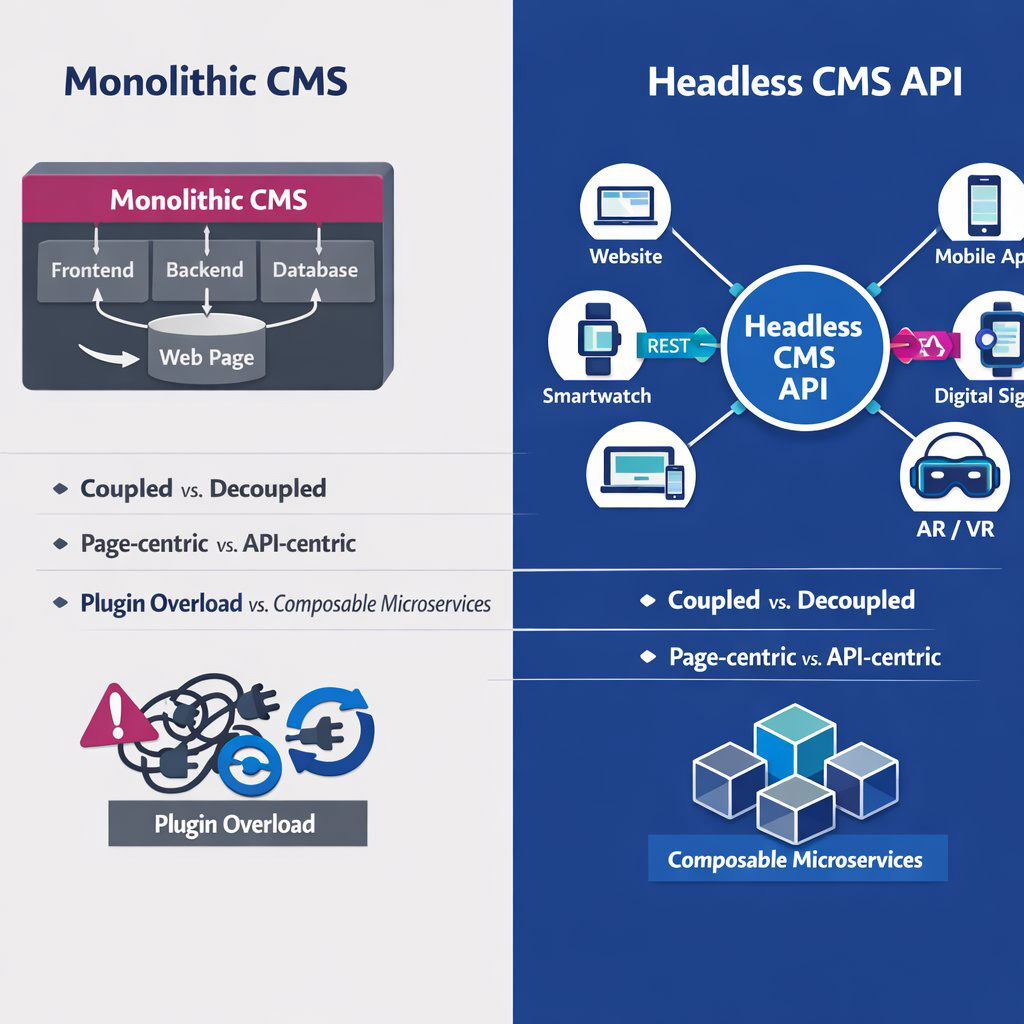 Monolithic vs. Headless CMS: Architecture Infographic