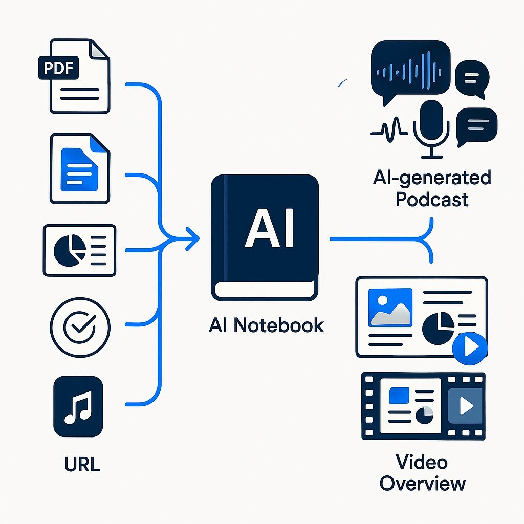 Infographic: NotebookLM Multimedia Generation Flow
