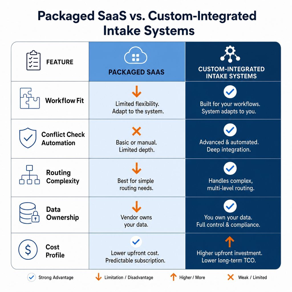 Packaged SaaS vs. Custom Legal Intake: Feature Comparison