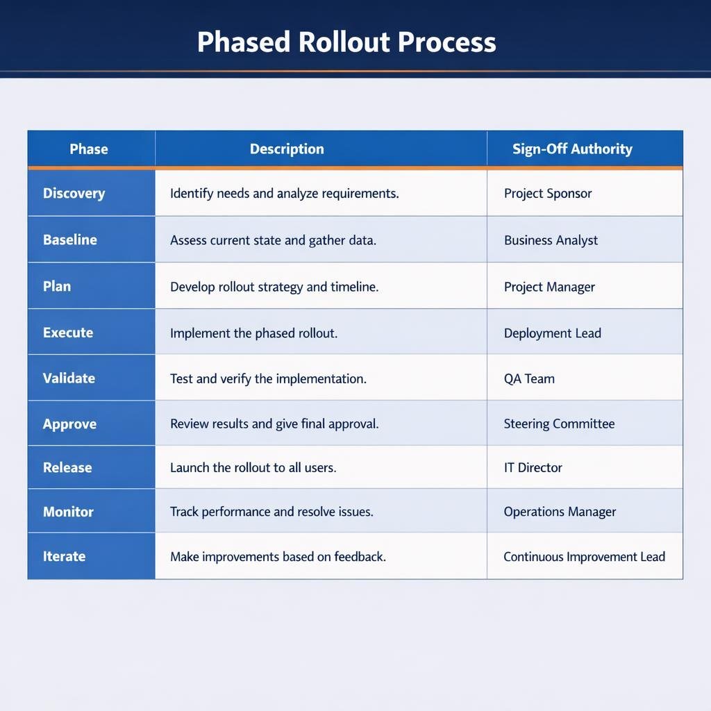 Table outlining the phases of a phased rollout process.