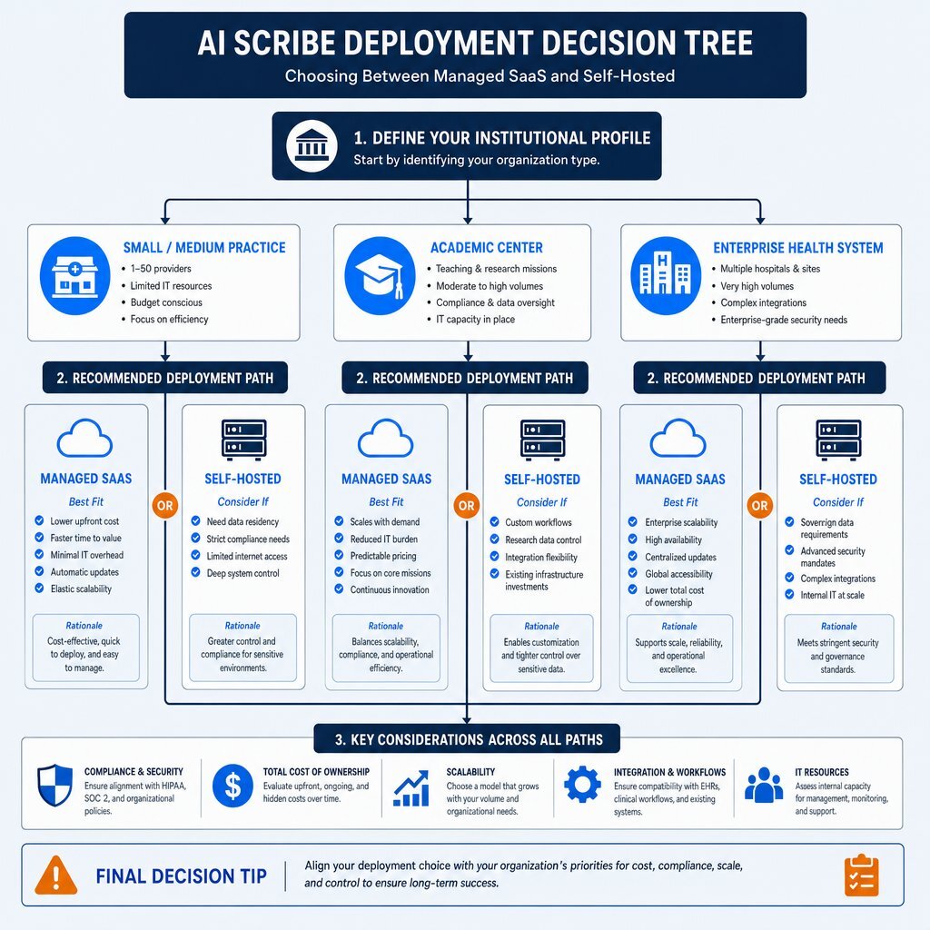 Infographic: Managed SaaS vs. Self-Hosted AI Scribes Decision Tree