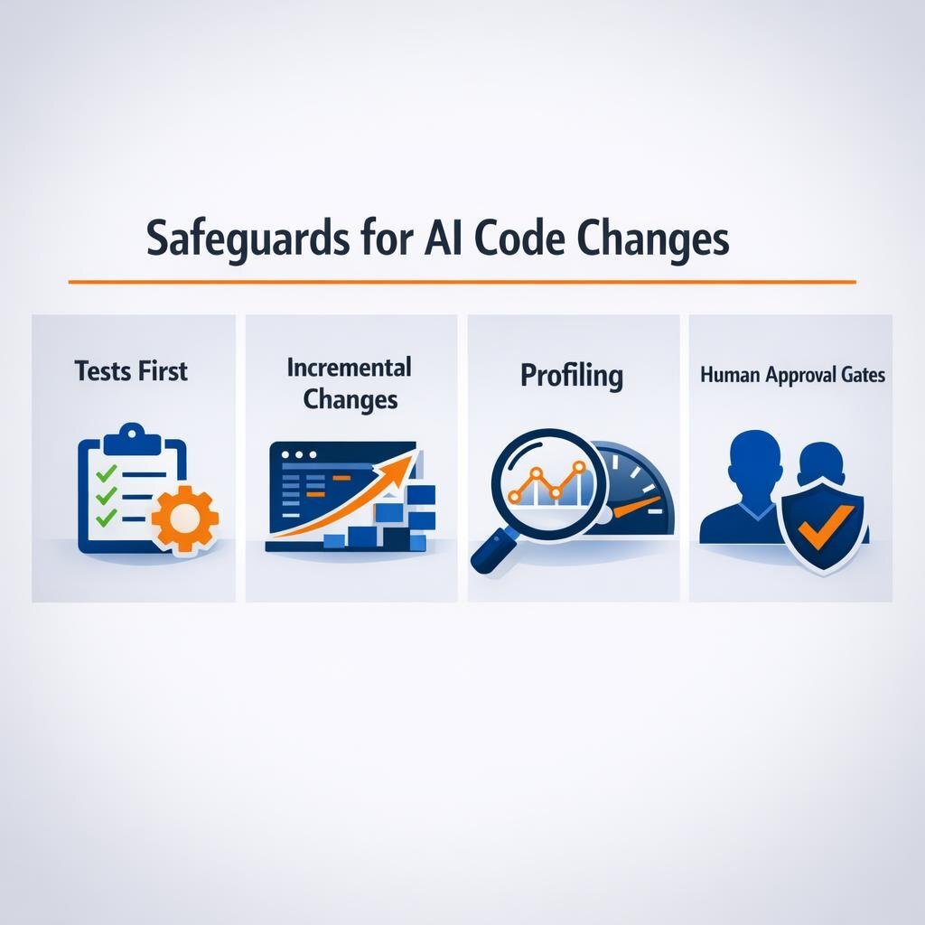 Infographic showing four safeguards for AI code changes.