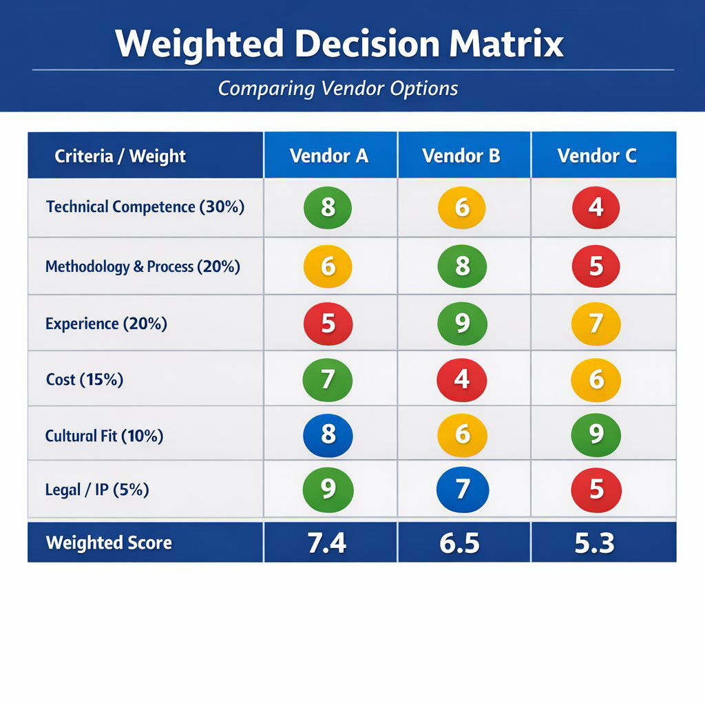 Sample Weighted Decision Matrix for Software Vendors